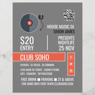 Record Player Logotyp, Professionell DJ Advertisin Reklamblad