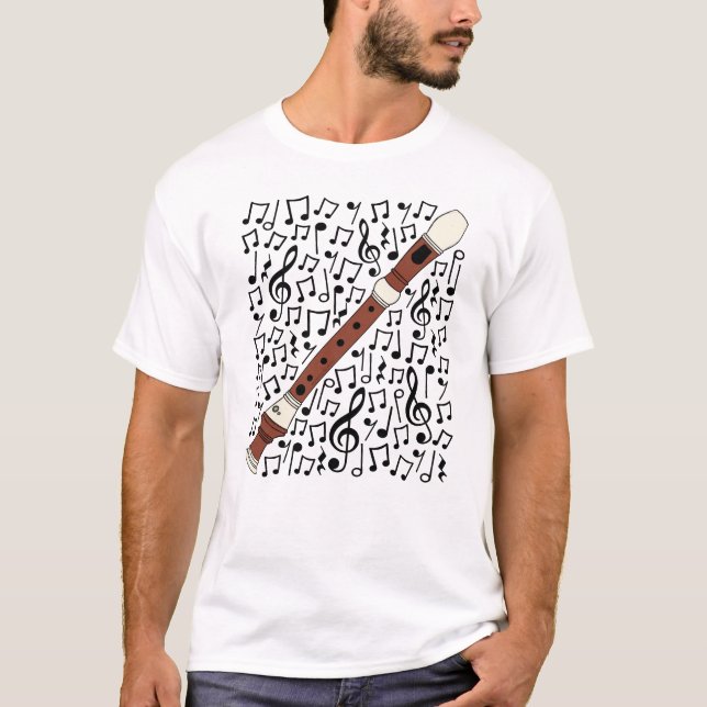 Recorder Musik noter Woodwind Music Teacher T Shirt (Framsida)