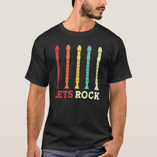 recorder player lets rock funny retro t shirt (Framsida)