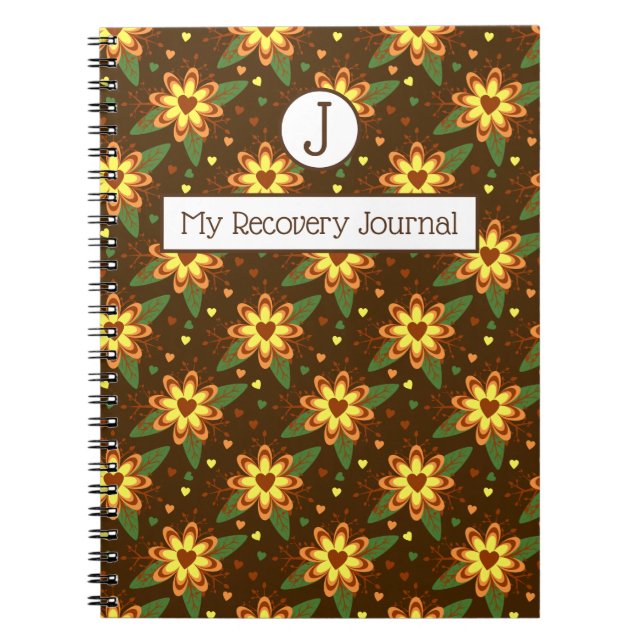 Recovery Journal Brown & Guld Blommigt bärbar dato Anteckningsbok (Framsidan)
