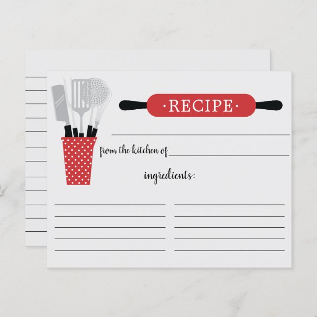Recro Red Rolling Pin Kitchen Verktyg Recept Card (Fram/baksida)