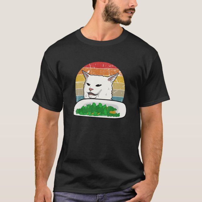 Recro Yelling Confused Cat Internet Meme Vegan Kit T Shirt (Framsida)