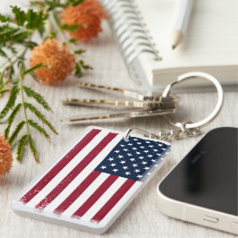 Rectangle Acrylic American Flagga ThLED Keychain