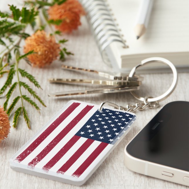 Rectangle Acrylic American Flagga ThLED Keychain (Högra Framsidan)