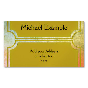 Rectangle Button elegant guld + din back & idé Visitkortmagnet