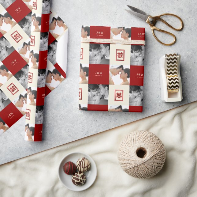 Rectangle Dubbla Happage Bröllop Photo Collage Presentpapper (Hantverk)