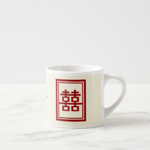 Rectangle Dubbla Happiness Classic Chinese Bröllop Espressomugg