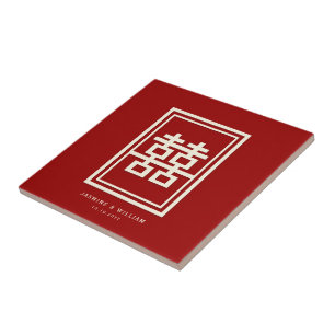 Rectangle Dubbla Happiness Classic Chinese Bröllop Kakelplatta