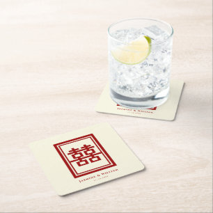 Rectangle Dubbla Happiness Classic Chinese Bröllop Underlägg Papper Kvadrat