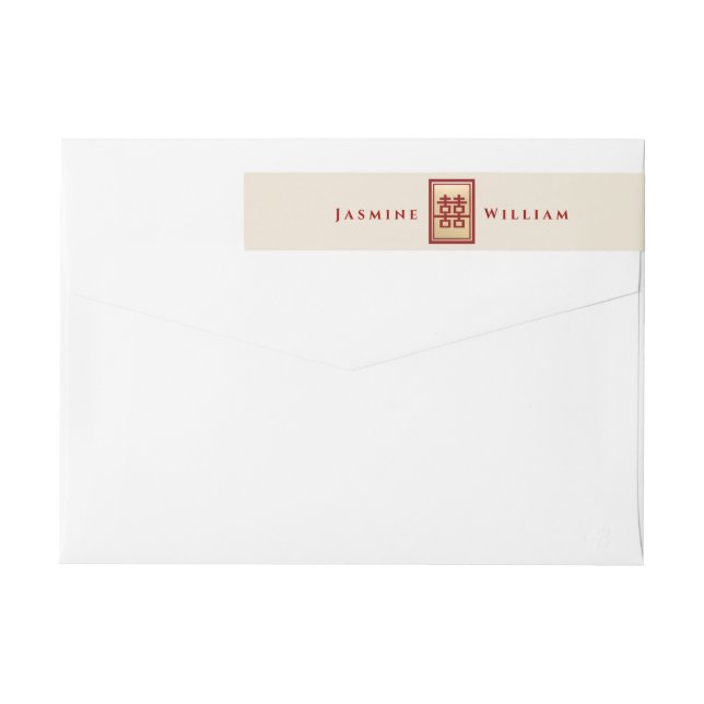 Rectangle Dubbla Happity Guld kinesisk Bröllop Etikettband (Baksidan)