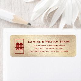 Rectangle Dubbla Happity Guld kinesisk Bröllop Returadress Etikett