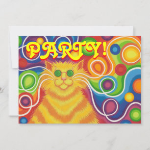 Rectangle för Psy-cat-delic-partiinbjudan Inbjudningar