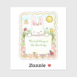 Rectangular Rosa Bunny Bookplate Klistermärken