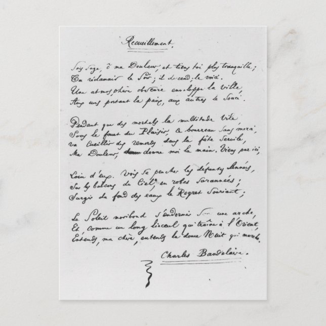 Recueillement', signerad sonnet, 1861 vykort (Framsida)
