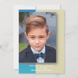 Recuerdo de Mi Primera Comunión en Azul y Beige Julkort