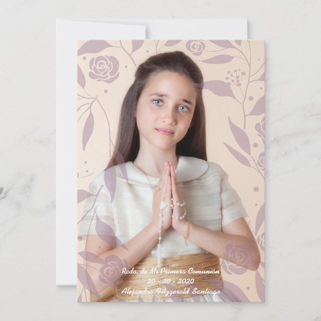 Recuerdo de Mi Primera Comunión Hojas Malvas Julkort (Framsida)