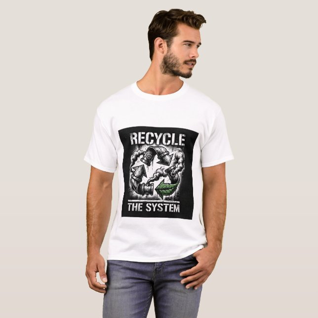 Recycle the System | Bold Graphic Design | Men's T Shirt (Hel framsida)