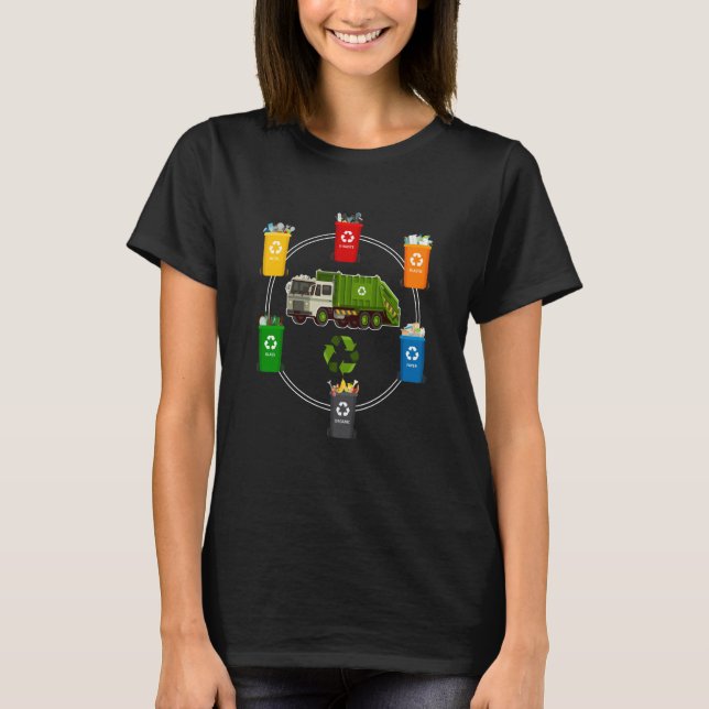 Recycling Trash Garbage Truck Environmental Awaren T Shirt (Framsida)