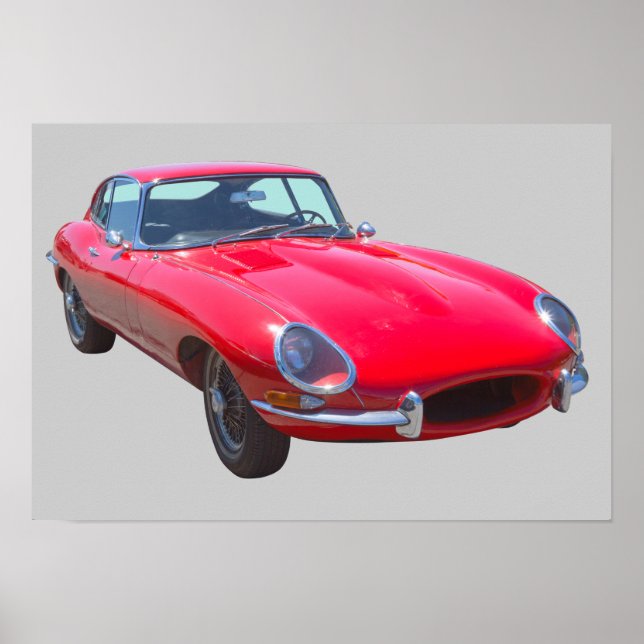 Red 1964 Jaguar XKE Antique Sports Car Poster (Framsidan)