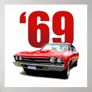 Red 1969 Chevelle coupe front view. Poster