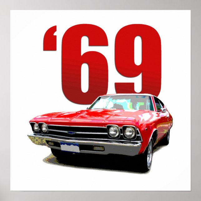 Red 1969 Chevelle coupe front view. Poster (Framsidan)