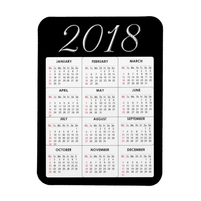 Red 2018 Calendar Magnet (Vertikal)