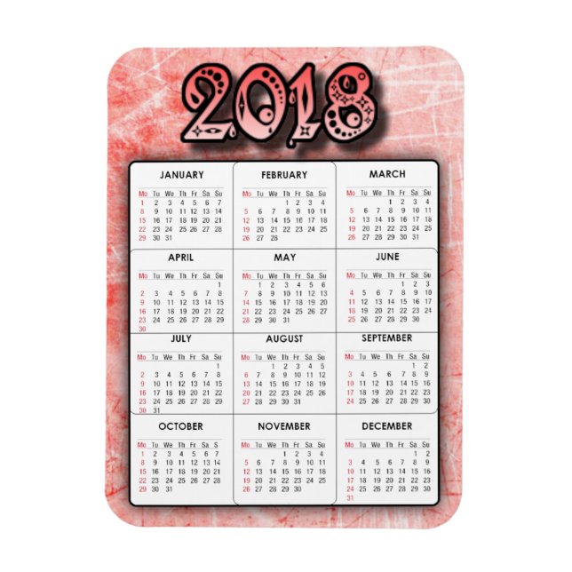 Red 2018 Calendar Refrigerator Locker Magnet (Vertikal)