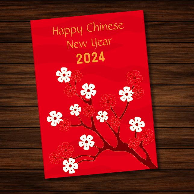 Red 2024 Blommar Dragon Kinesiskt nyår Kort (Skapare uppladdad)