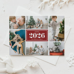 Red 2025 Gott nytt år Photo Collage Helg Vykort