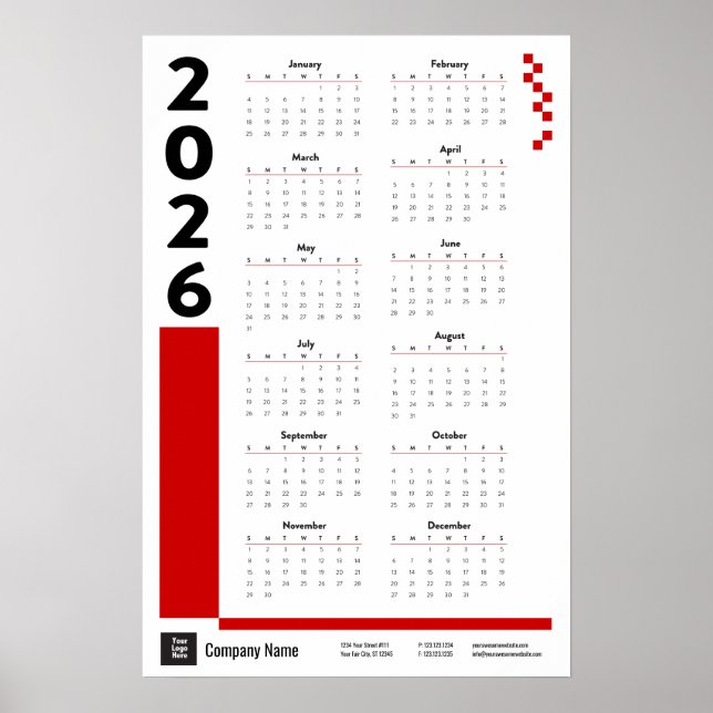 Red 2026 Corporate Wall Calendar Poster (Framsidan)