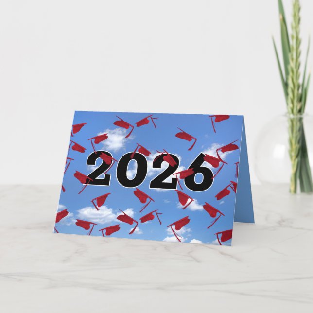 Red 2026 Graduation Caps in Sky  Kort (Framsida)
