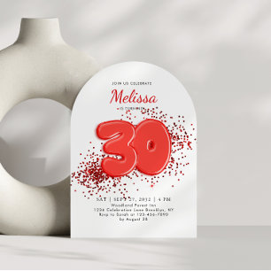 Red 30:e Balloons Confetti Vuxen Birthday Arch Inbjudningar