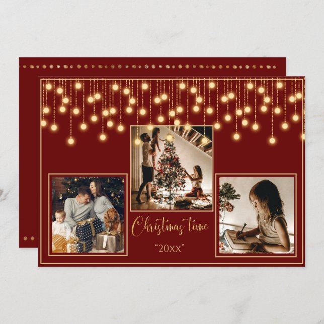 Red 3 Foton, jultid Guld Helgdag Julkort (Fram/baksida)