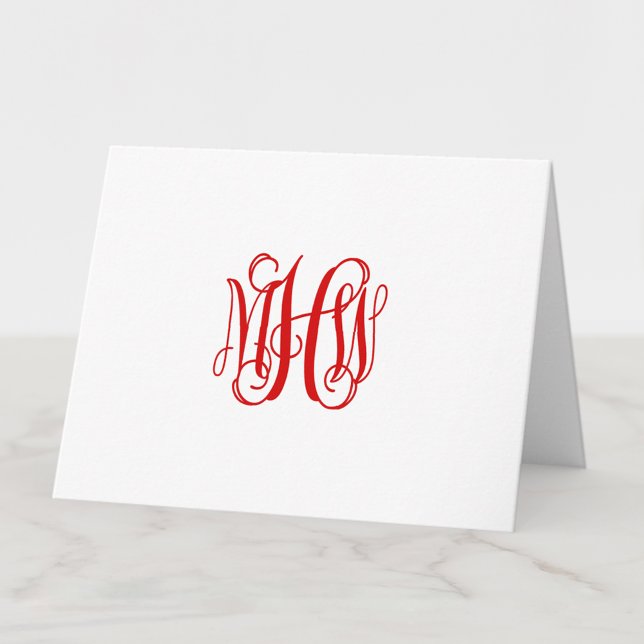 Red 3 Initial Vine Script Monogram DIY BG Tack Kort (Skapare uppladdad)