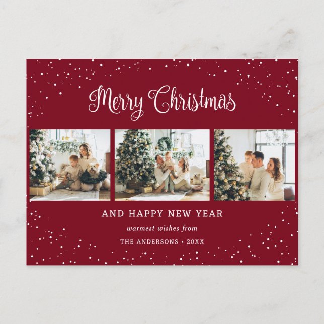 Red 3 Photo Collage Snö minimalist Helg Vykort (Framsida)