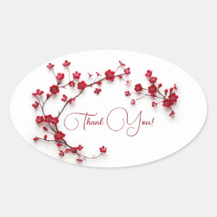 Red 3D Cherry Blommars White Tack Ovalt Klistermärke