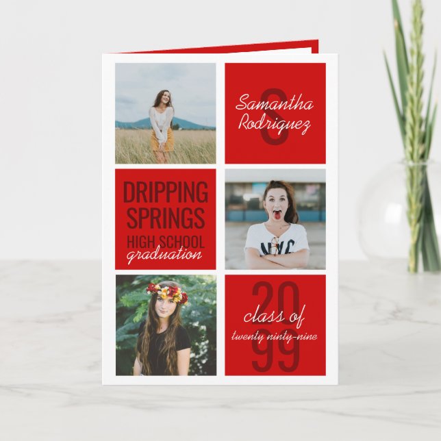 Red 4-Photo Roligt Boxes Studenten-inbjudan Inbjudan (Framsida)