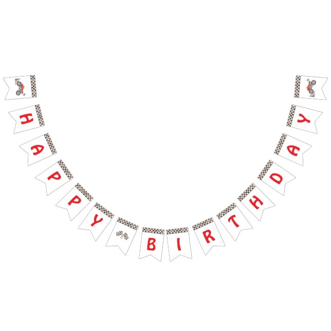 Red 4 Wheeler Quad Bike Bunting Flaggor (Alla)