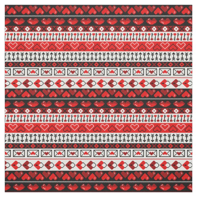Red 8 Bit Kärlek Hearts Tyg (Provkarta)