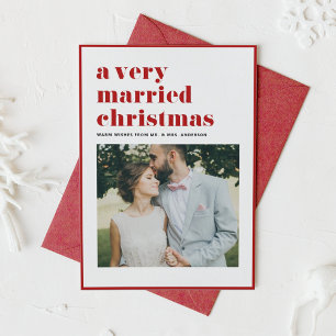 Red A Väldigt married jul Modern Photo Bröllop Julkort
