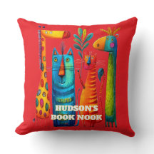 Red Abstract Safari Pals Kids Throw Pillow