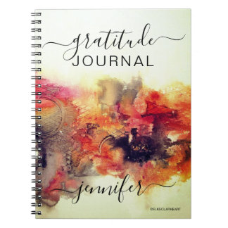 Red Abstrakt Art Gratitude Journal Monogram Anteckningsbok