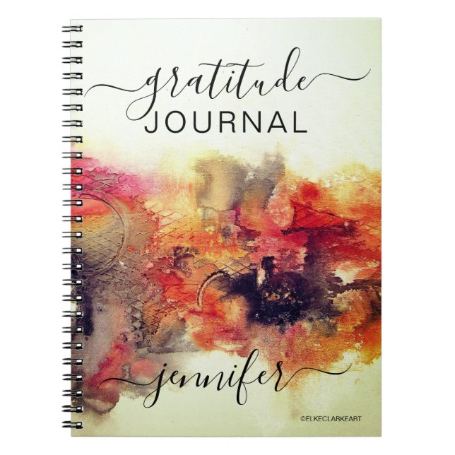 Red Abstrakt Art Gratitude Journal Monogram Anteckningsbok (Framsidan)