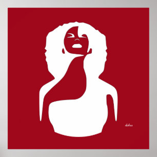 Red abstrakt black Woman Tittar Up Naturhår Poster