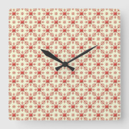 Red Abstrakt Damask on Creme Square Clock Fyrkantig Klocka