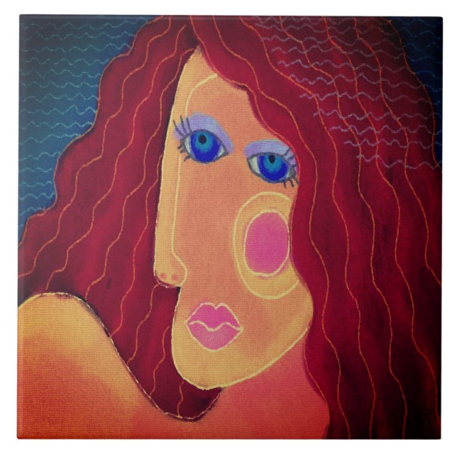 Red Abstrakt Digital Porträtt från en kvinna Kakelplatta (Framsidan)