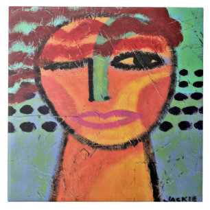 Red Abstrakt Painting of a Woman on OSB Board Kakelplatta