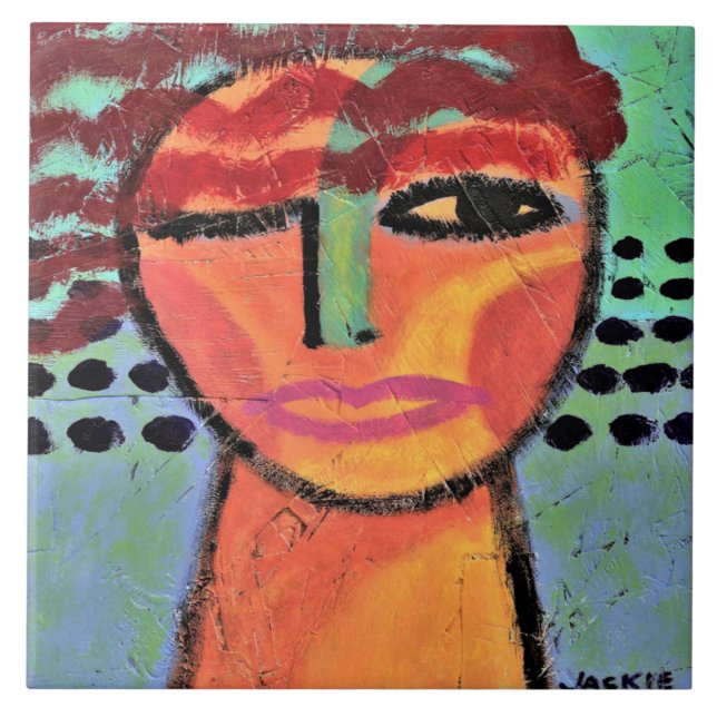 Red Abstrakt Painting of a Woman on OSB Board Kakelplatta (Framsidan)