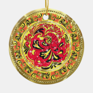 Red Abstrakt Phoenix Bird-Guld & Sparkles Julgransprydnad Keramik