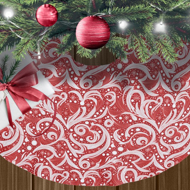 Red Abstrakt Snowflake Mönster#10 ID1009 Julgransmatta Borstad Polyester (Skapare uppladdad)